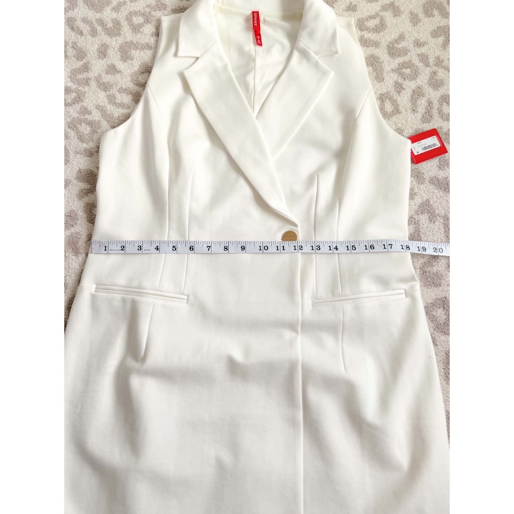 SPANX The Pointe Vest Dress Powder Ivory Sleeveless Blazer Sheath Dress Sz L NWT - Picture 6 of 10